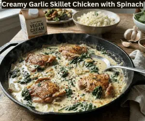 High-Protein Creamy Garlic Skillet Chicken with Spinach